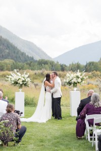 Kiss at Ceremony at Aspen Meadows Resort Aspen Colorado Photographer