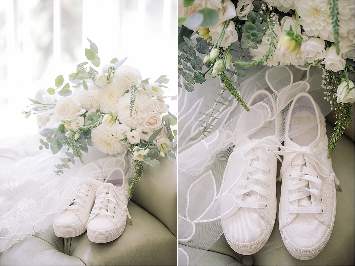 Bride wears sneakers for her wedding shoes