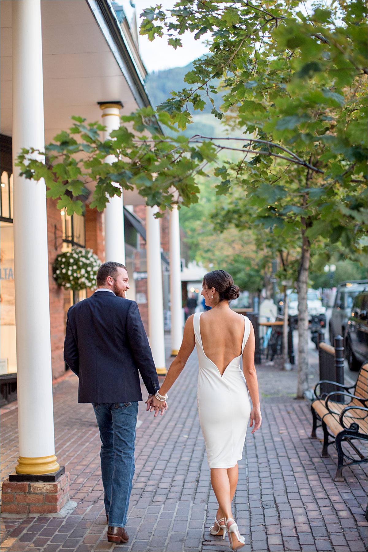 bride and groom in downtown Aspen