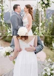 sweet moment between the bride and groom on wedding day captured on film by Colorado wedding photographer