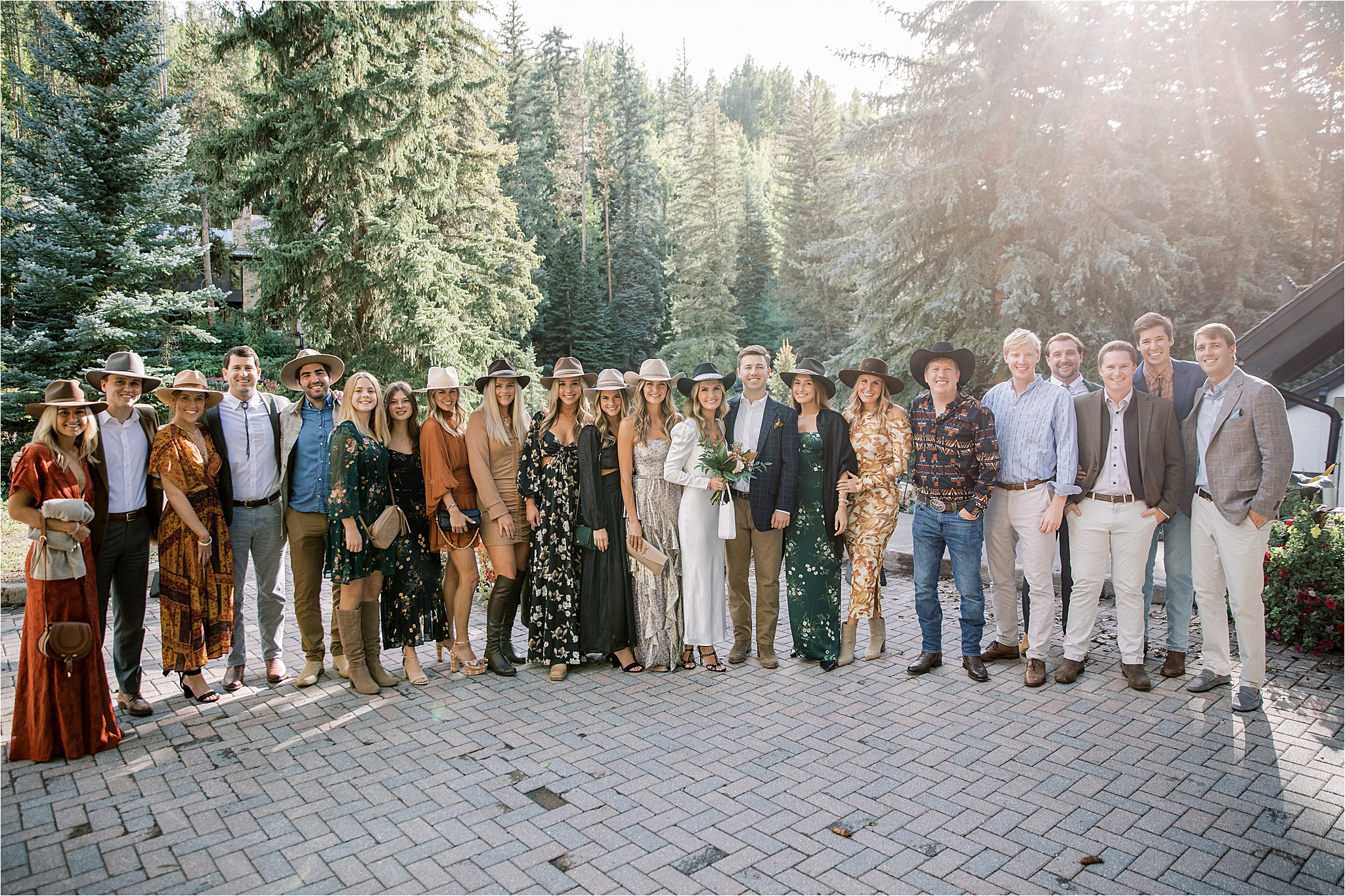 Vail Wedding, Four Seasons Vail Wedding, Charleston Couple, The Slope Room, Gravity Haus, Vail Interfaith Chapel, Kemosabe Wedding, Kemosabe Hats on Bridal Party, Western Chic Themed Welcome Party, Colorado Western Chic, Rehearsal dinner, Western wedding