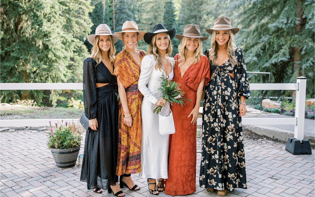 Girls in Kemosabe hats for a Vail Colorado wedding weekend rehearsal dinner and welcome party